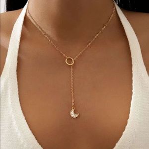 Rhinestone Moon Lariat Necklace
